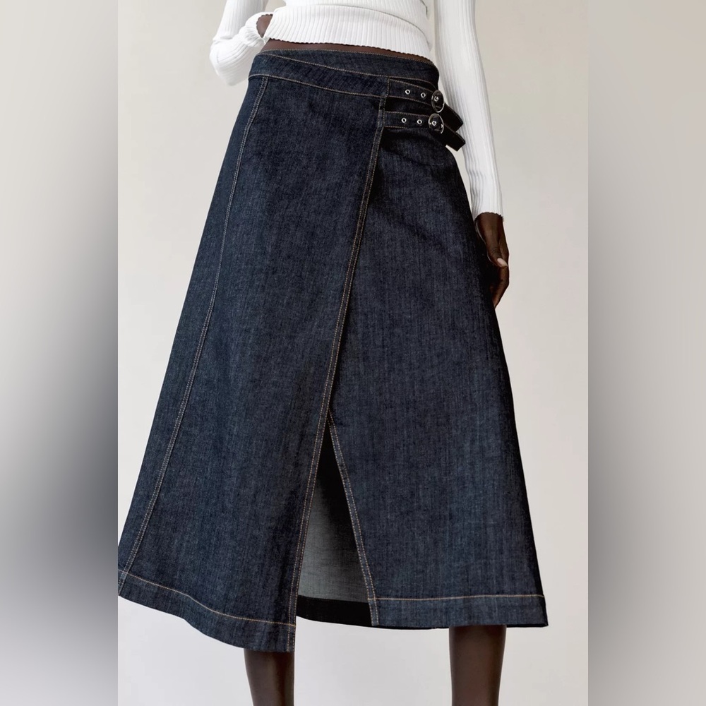 Zara Z1975 Denim Crossover Skirt